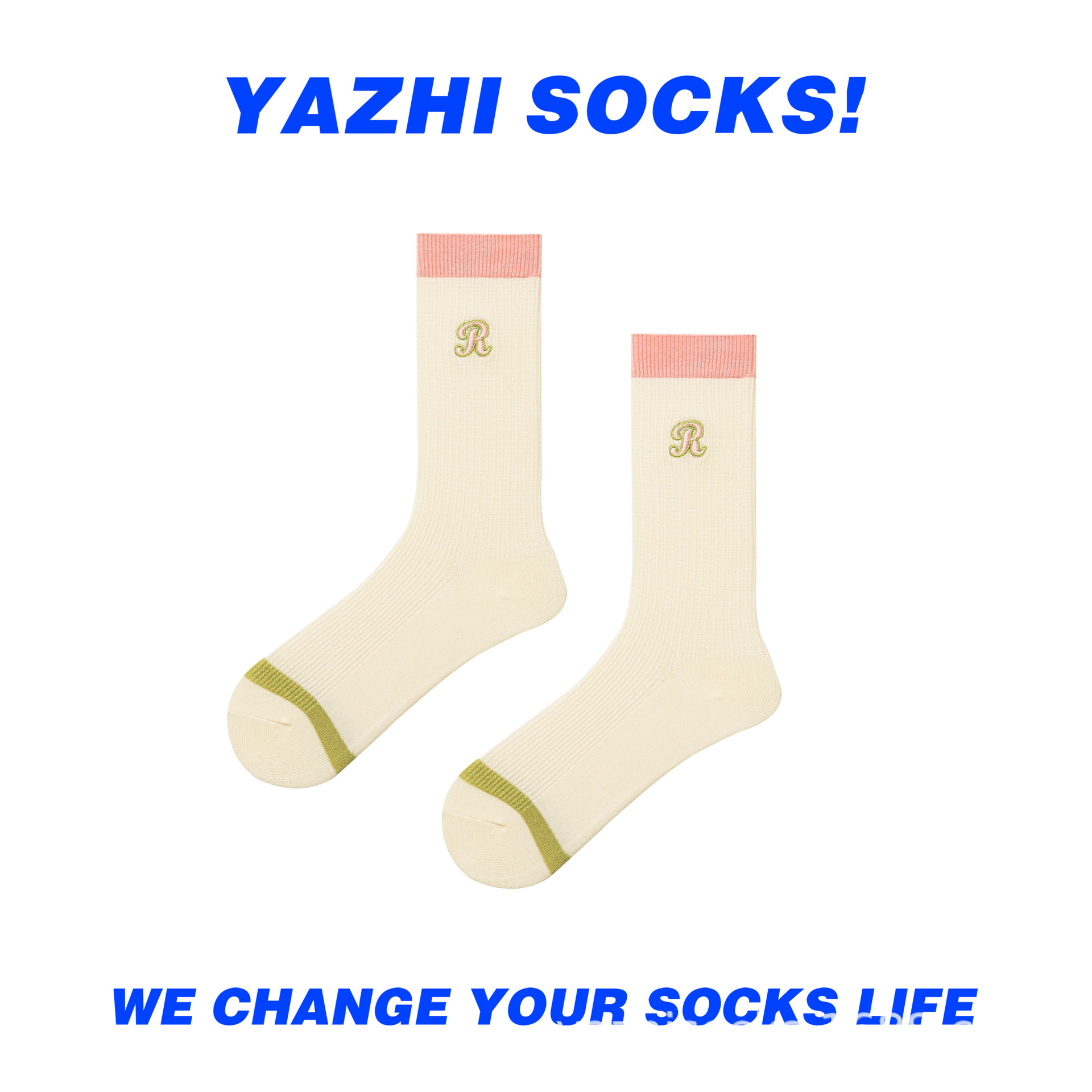 YAZHI 夏季薄款中筒女袜可爱少女粉色奶油风刺绣百搭棉袜双针袜子详情5