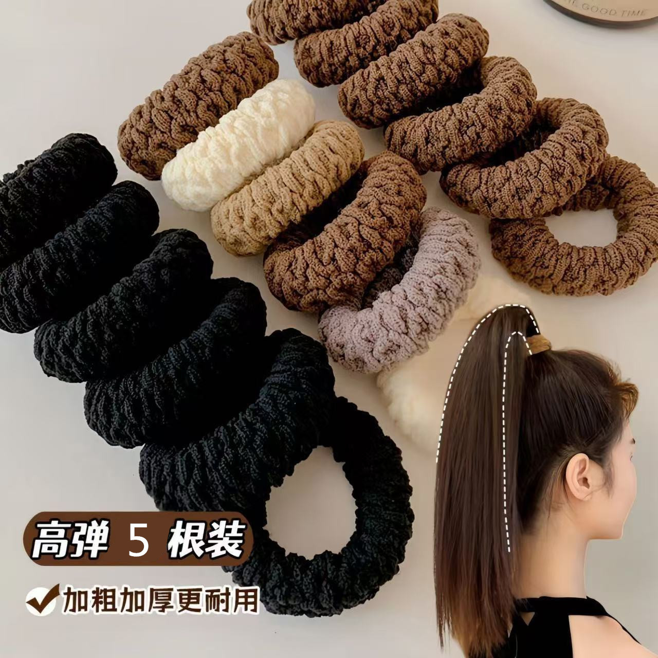 气质蝴蝶结波点大肠圈女款 高弹力耐用橡皮筋扎丸子头发绳 发饰头绳 斗篷风格发圈详情2