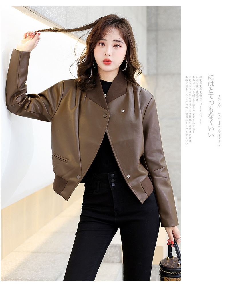 小个子港风纯色短款皮衣pu外套女2022年新款休闲夹克机车上衣潮详情15