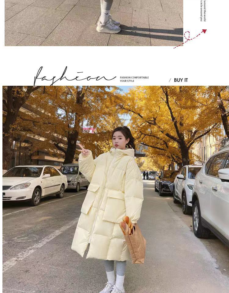 奶黄羽绒棉服女中长款2022冬新款韩版chic面包服宽松加厚棉衣外套详情16