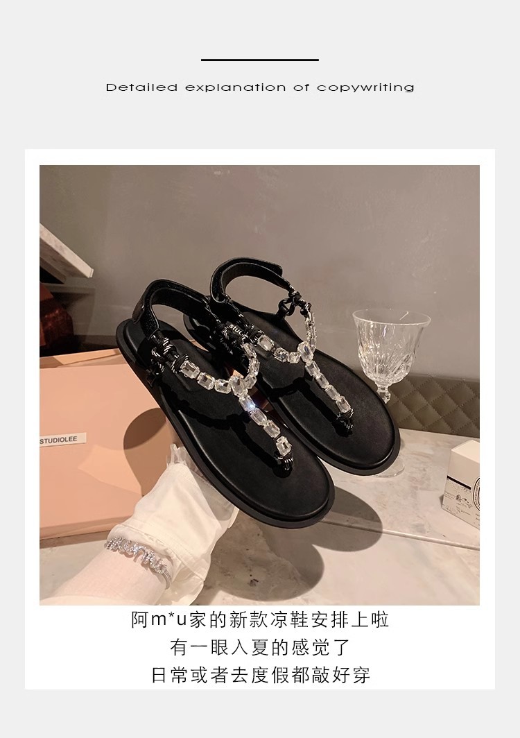 葡萄妈闪闪水钻~罗马风平底绳结百搭夹趾外穿人字拖凉鞋女夏季款详情13