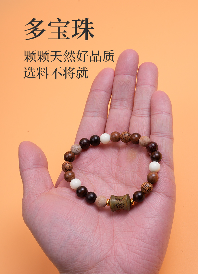 多宝珠手串单圈配绿檀刻六字真言手链佛珠念珠文玩手串男女款批发详情5