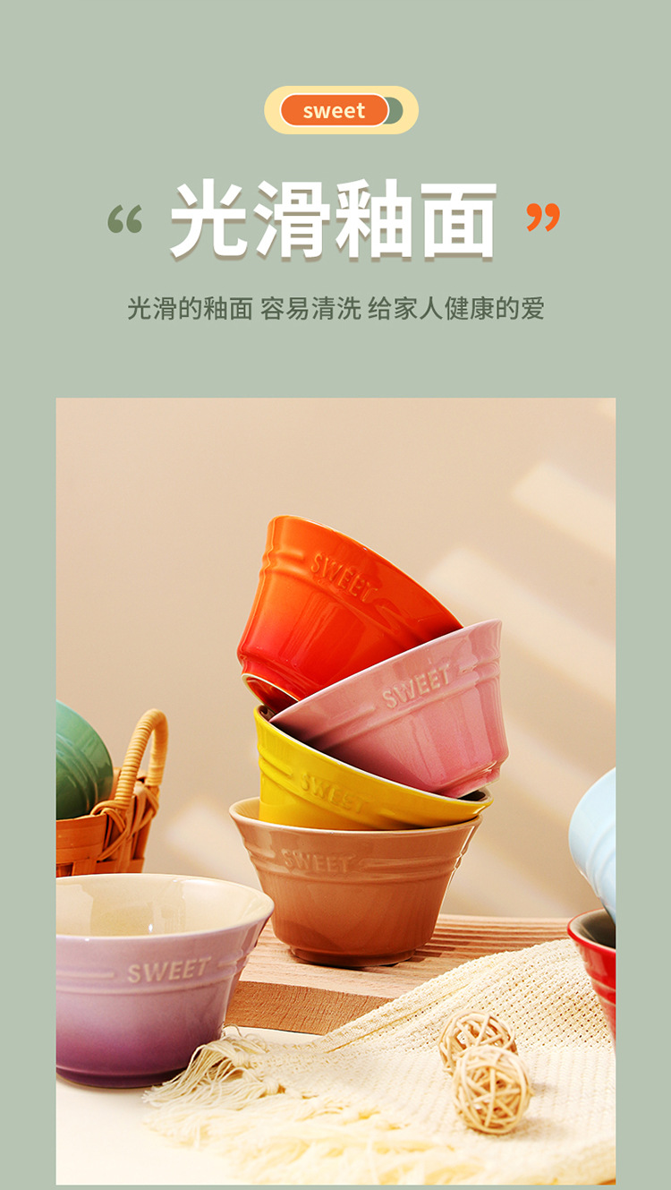 American-style gradient rainbow-colored ceramic bowl, LC rice bowl, cool and colorful household tableware, INS cute steamed egg bowl, small soup bowl pic 10