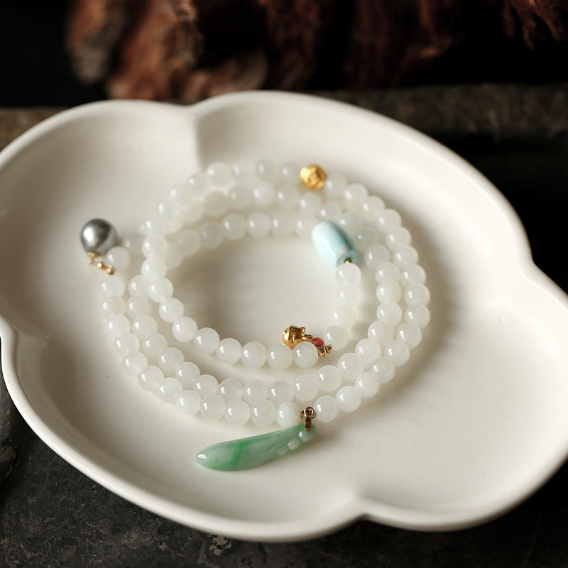 999 999 999 999 999 999 pure gold bell gold coin, natural Hetian jade, three-circle bracelet, jade black pearl, 18K gold diy for women pic 6