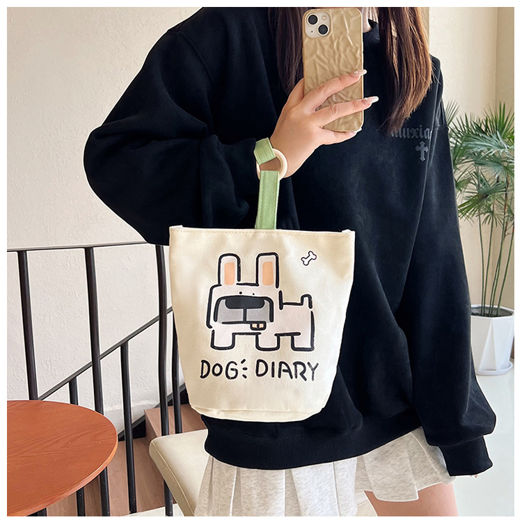 上班族便携妈咪帆布包购物学生可爱水桶型手拎便当带饭盒手提包女详情14