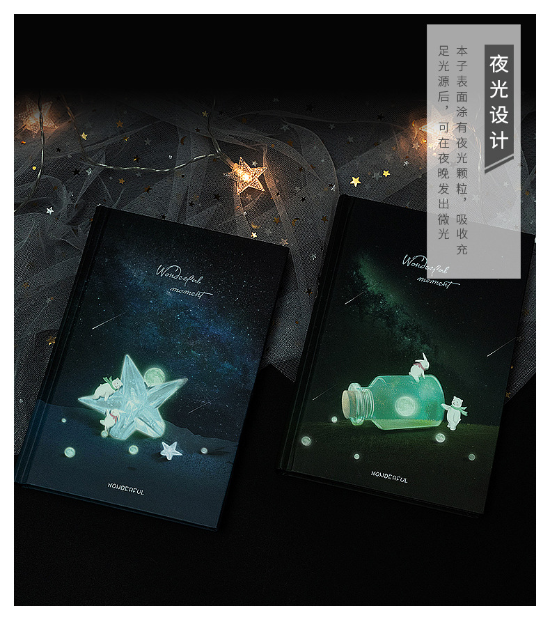Wholesale of 32K color page illustration notebooks, notepads and stationery products from Korean ins with beautiful luminous starry sky pic 8