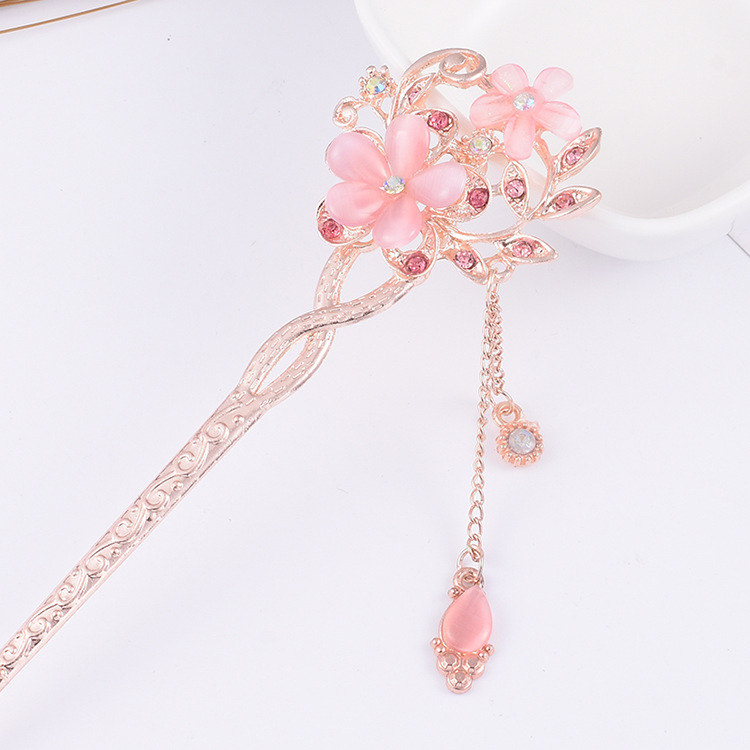 New floral tassel step hairpins, retro and elegant style hair hairpins, ancient-style Hanfu cheongsam hair accessories for women wholesale pic 2