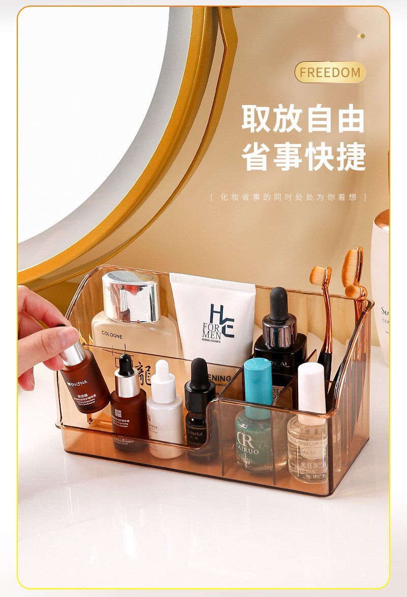 Light luxury multi-cell division desktop cosmetics storage box acrylic rectangular finishing box dresser skin care products pic 3