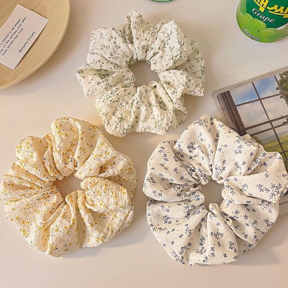 Korean-style blue small floral large intestine hair band, feminine semi-tied ponytail hair tie, new hair tie leather band headband pic 3