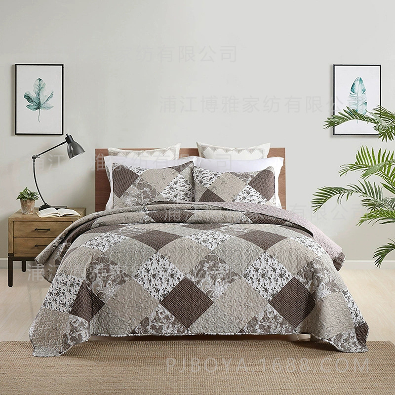 Boya frosted three-piece set, light luxury long-staple cotton quilt cover, warm and skin-friendly sewing quilt, bedding, sewing bed cover pic 2