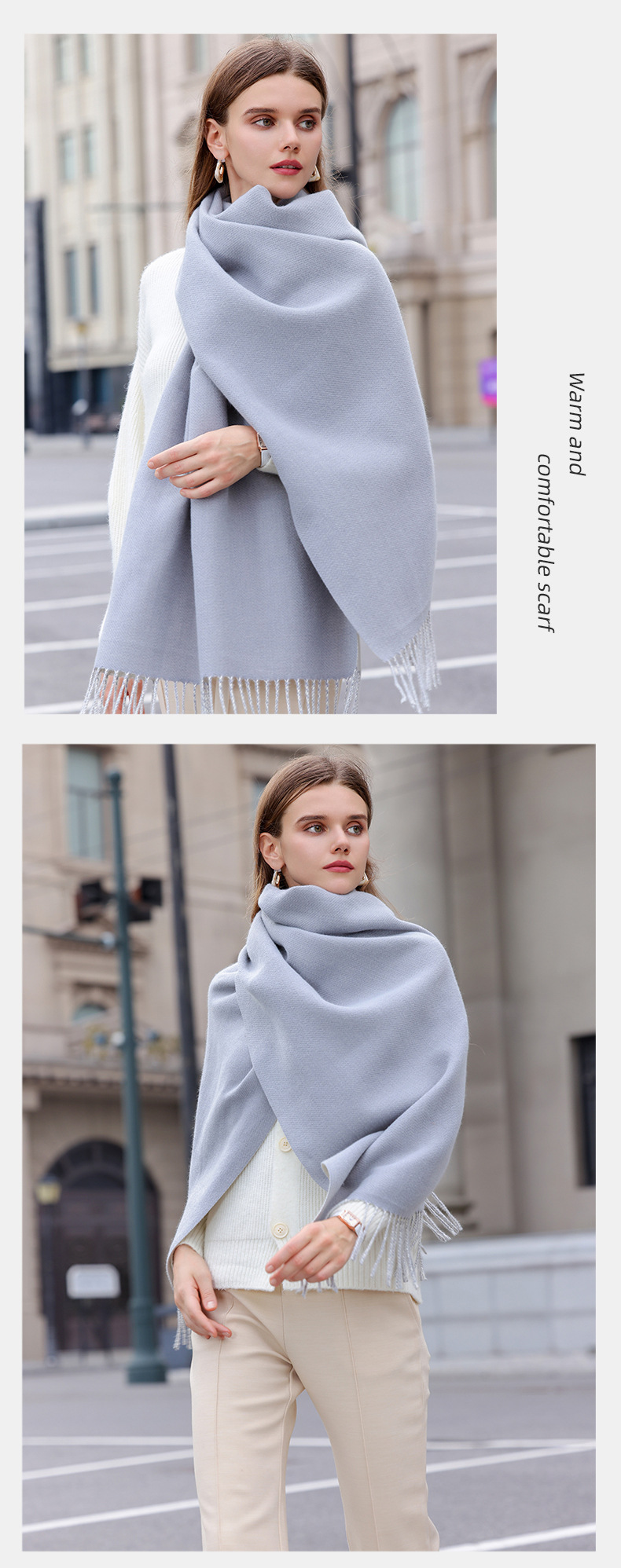 The 2023 new double-sided solid color macaron scarf for women is a bestseller in winter. It is fashionable and warm with faux cashmere tassels. Wholesale pic 24