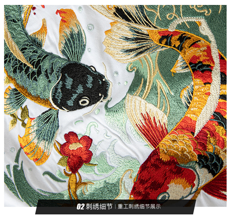 2025夏季新款短袖t恤男生夏季刺绣花开锦鲤重磅国潮中国风宽松详情17