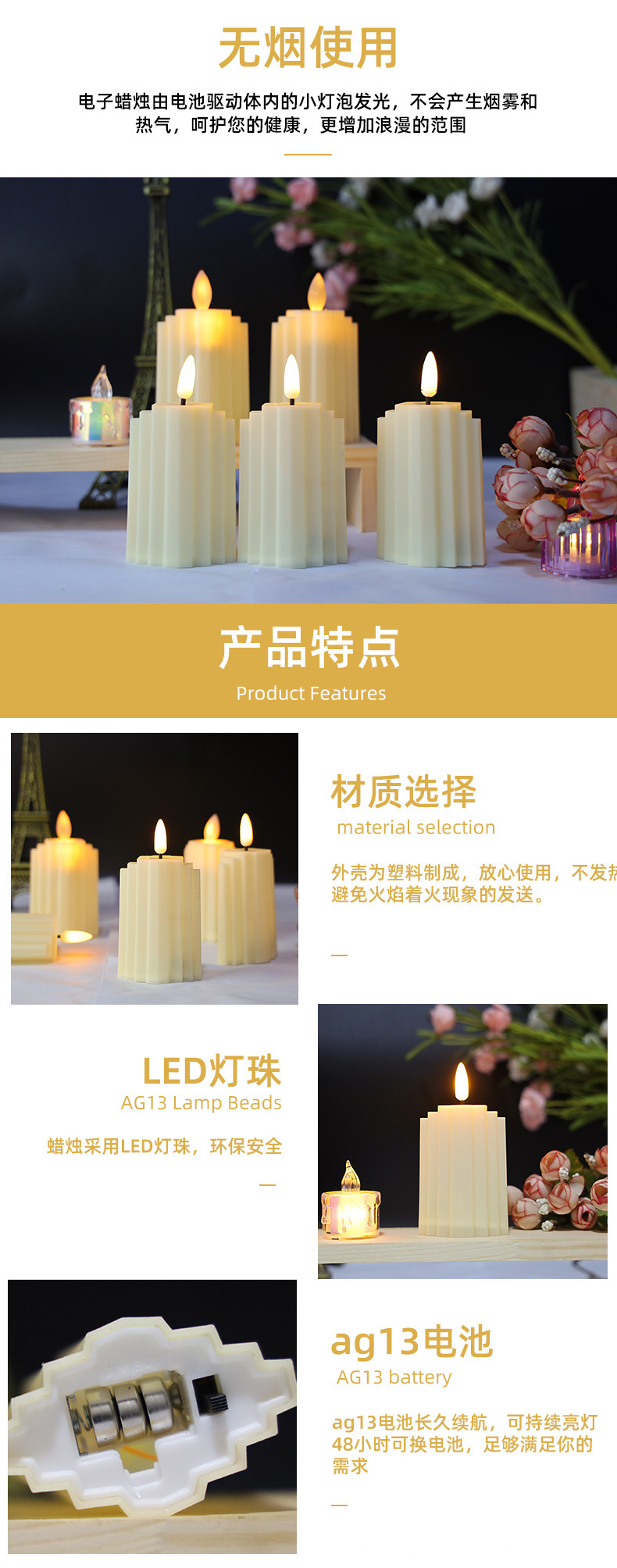 LED electronic candles, creative Roman door shooting props, wedding and festival atmosphere lights, bedroom decoration night lights pic 2