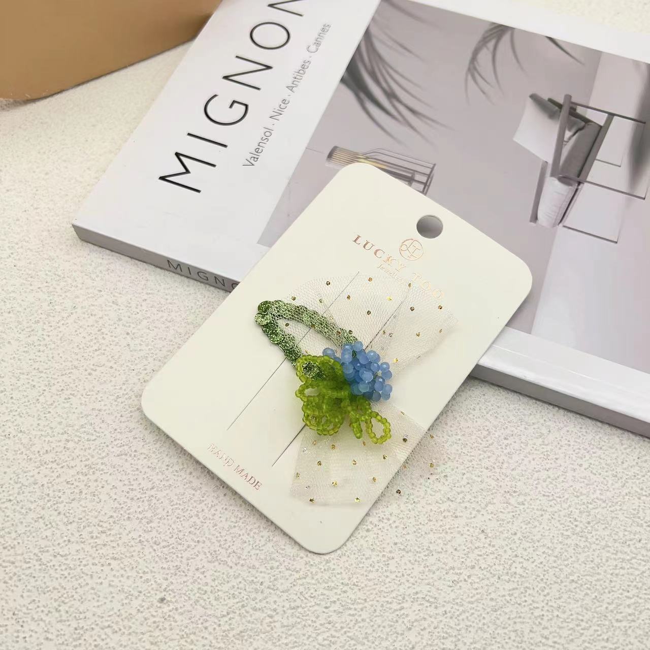 发夹LT10459串珠拼色花簇莎莎领结拜拜夹儿童发饰发夹详情3