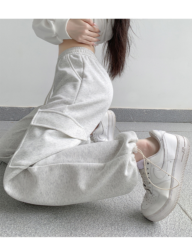 工装运动裤女2023秋冬新款牛奶丝高腰宽松显瘦直筒休闲窄版阔腿裤详情23