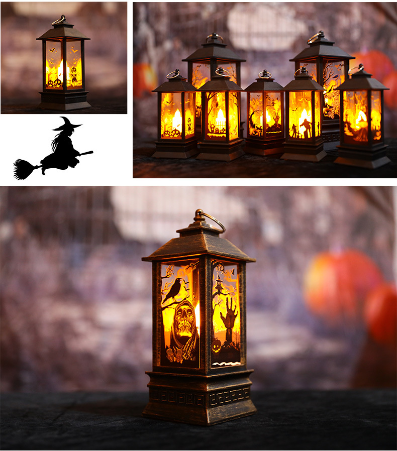 Cross-border new wholesale Halloween wind lanterns, LED electronic candle lights, pumpkin lanterns, plastic decorations, Ghost Festival gifts pic 7