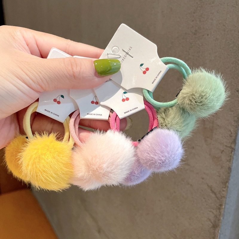 秋冬毛绒卡通发圈甜美可爱宝宝发夹超萌马尾头绳皮筋少女发绳发卡详情8