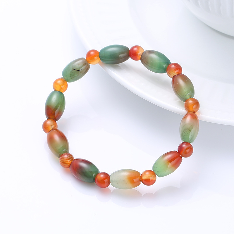 Natural seven-color peacock agate bracelet, rice beads, single circle red agate bracelet, best friend crystal couple jewelry wholesale pic 3