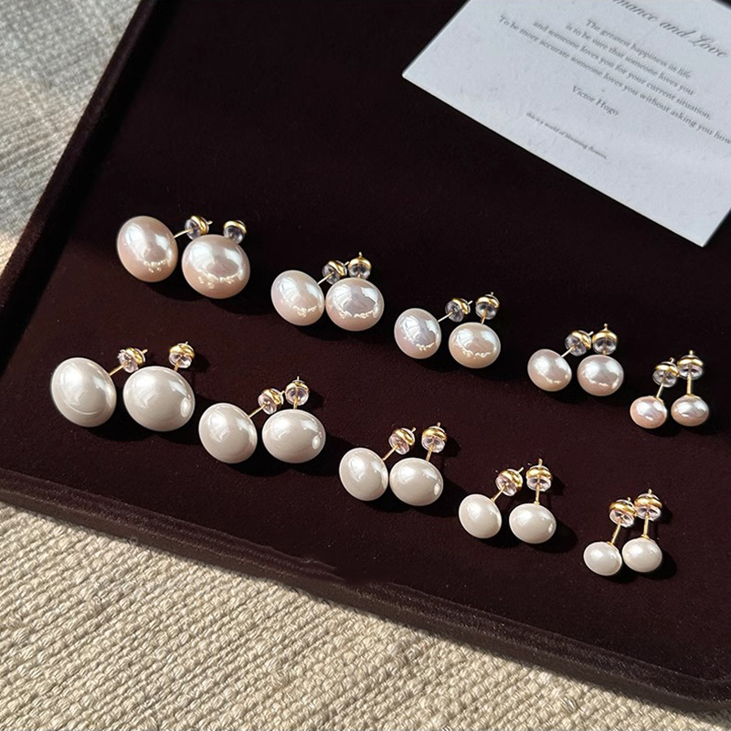 Shi Family Steamed Bun Pink Light Milk White Pearl Stud Earrings S925, pure silver needle, a niche high-end style, versatile new earrings pic 2
