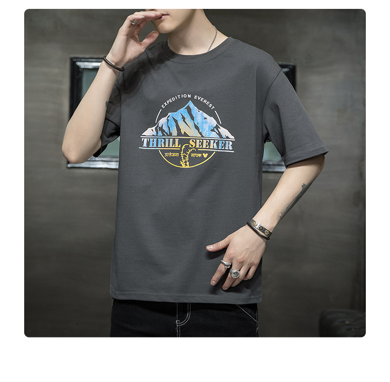 Short-sleeved T-shirt for men, Korean style, summer loose cotton T-shirt, cross-border new style, student bottom layer, half-sleeved shirt pic 107