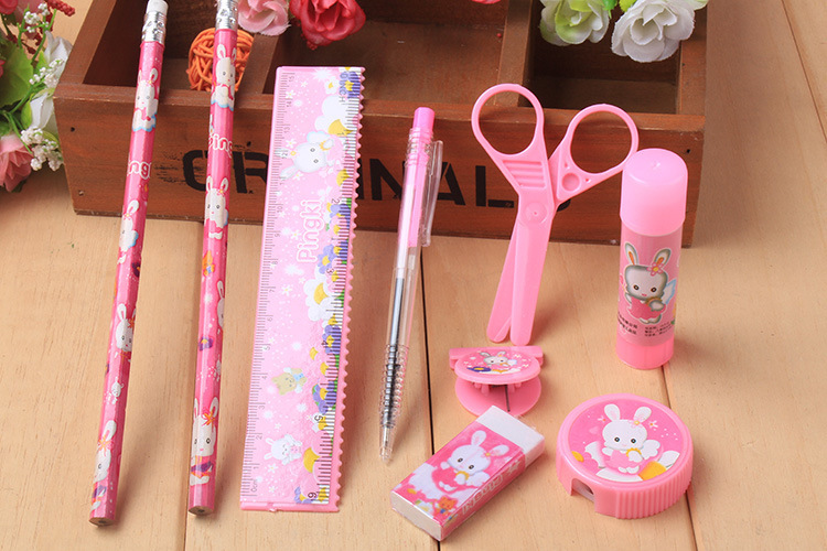 Special offer Cartoon Rabbit Pink and Blue 9-piece stationery set TZ2009 Student stationery set wholesale Taobao supply pic 11