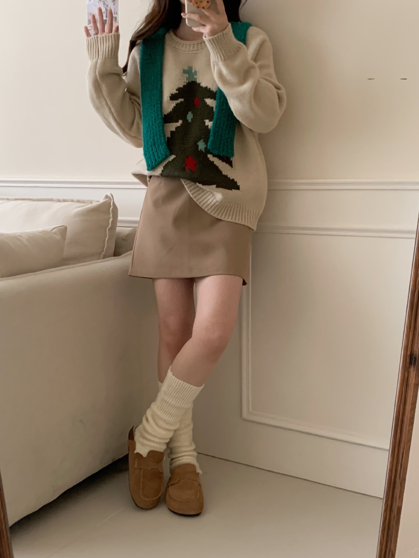韩系圣诞树复古提花圆领毛衣女秋冬新款宽松慵懒风加厚针织衫上衣详情8
