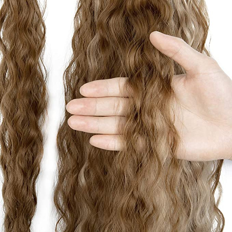 工厂批发化纤假发绑带魔术贴curly辫子马尾玉米须velcro ponytail详情12