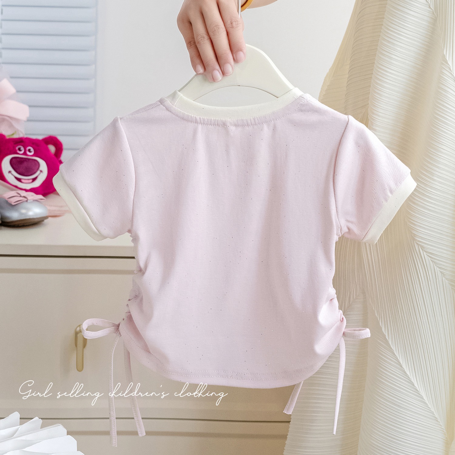 女童夏季短袖韩版2024新款儿童纯色卡通T恤女宝宝抽绳半袖上衣潮详情10
