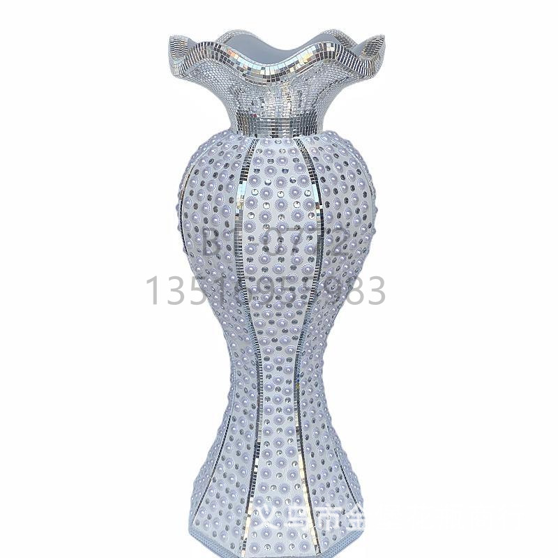 Golden Castle Vase, European-style simple vase with diamond bead glass lens, floor-standing vase, trumpet flower-shaped flower pot, living room, hotel, home, shopping mall, ceramic decoration pic 24