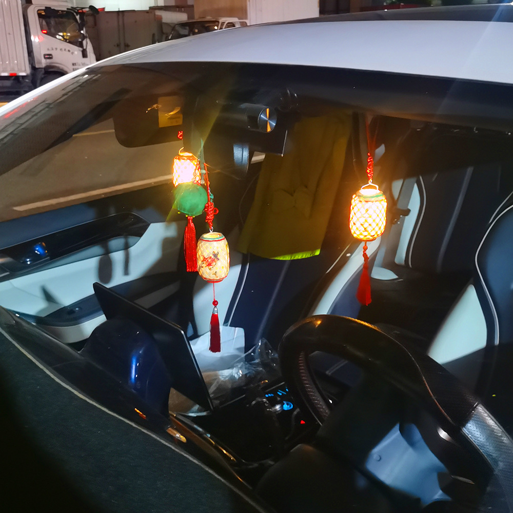 Night market night tour hand-held luminous bamboo woven small lanterns, pure handcrafted bamboo woven mini painted car decoration pendants, cross-border pic 16