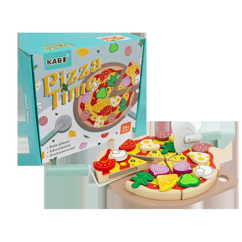 跨境儿童益智玩具木制幼儿园过家家厨房仿真水果蔬菜披萨切切乐详情1