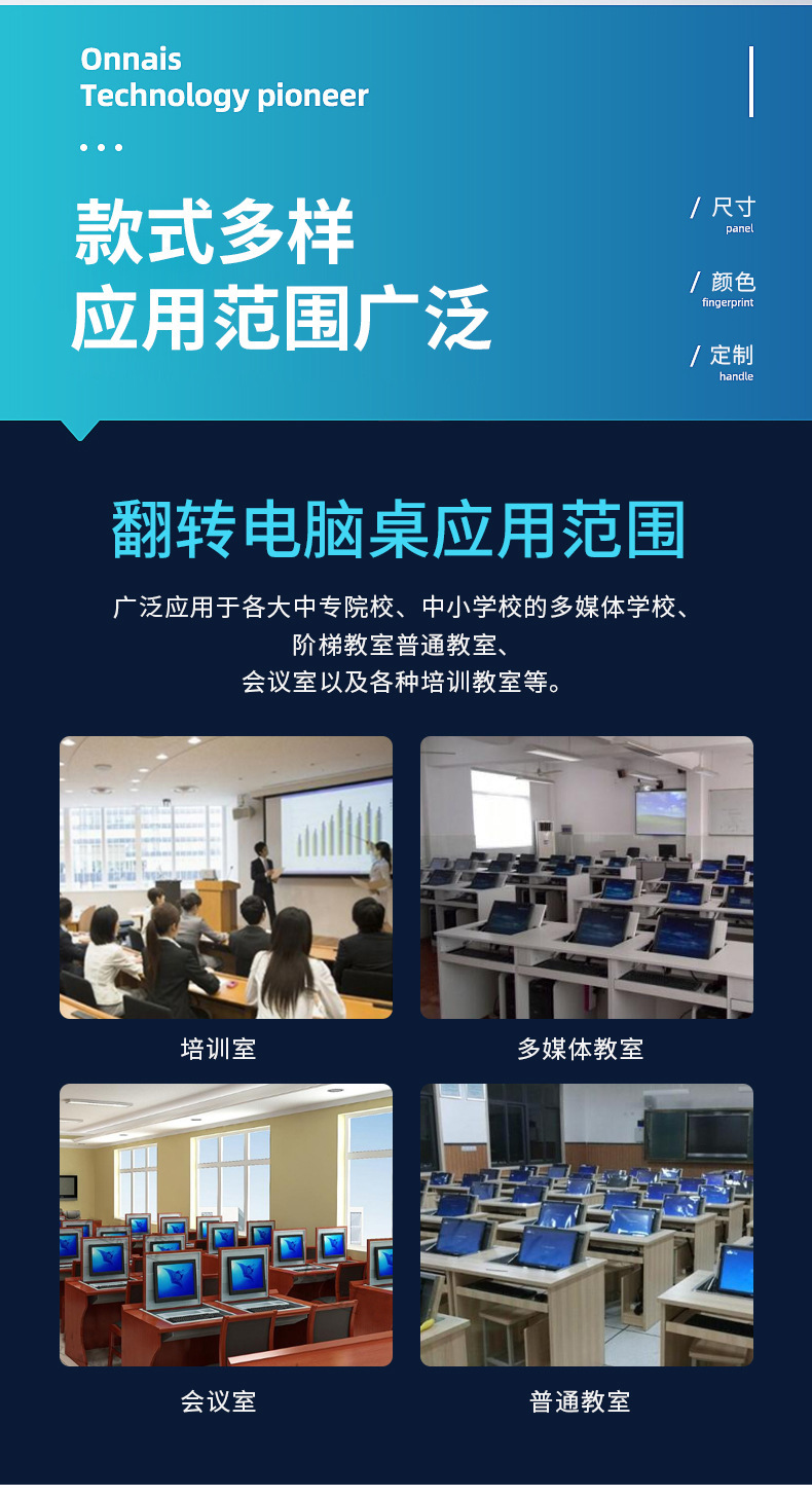 Hidden flip computer desks, student computer room training desks, multimedia podiums, single and double study desks pic 2