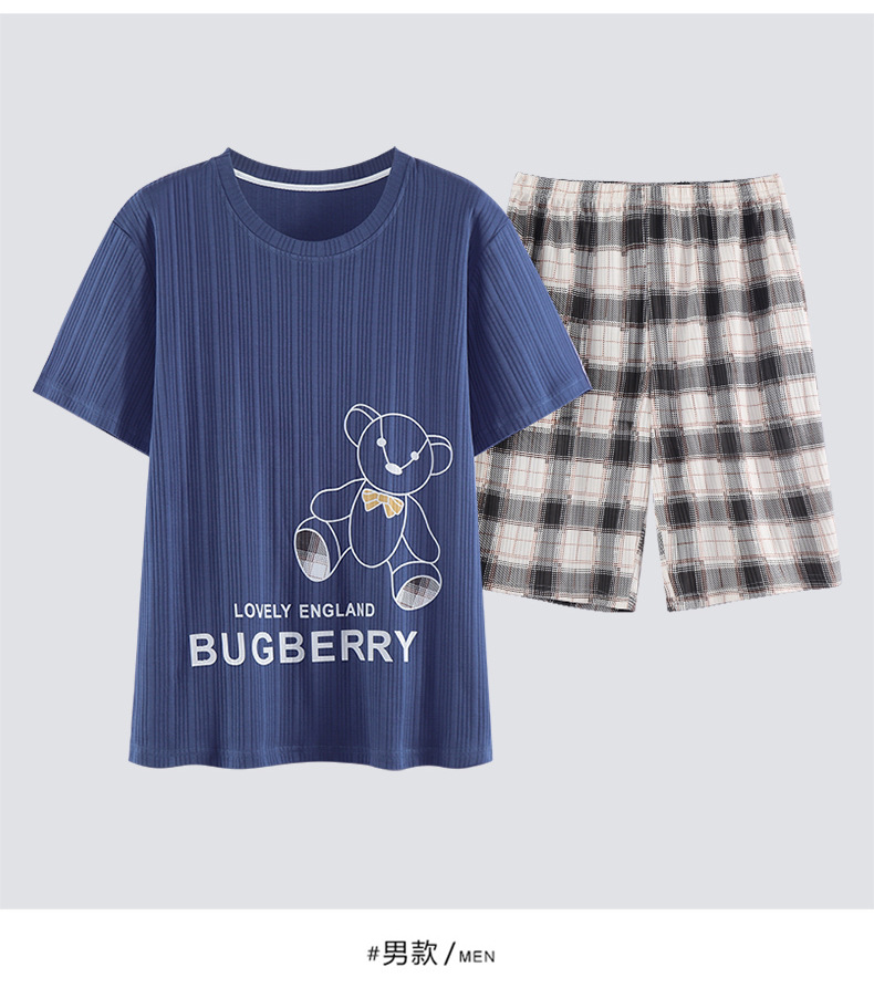 Novedades pareja manga corta pantalones cortos pijamas mujer verano slim algodón peinado hombre traje de hogar suelto casual cartoon pic 7