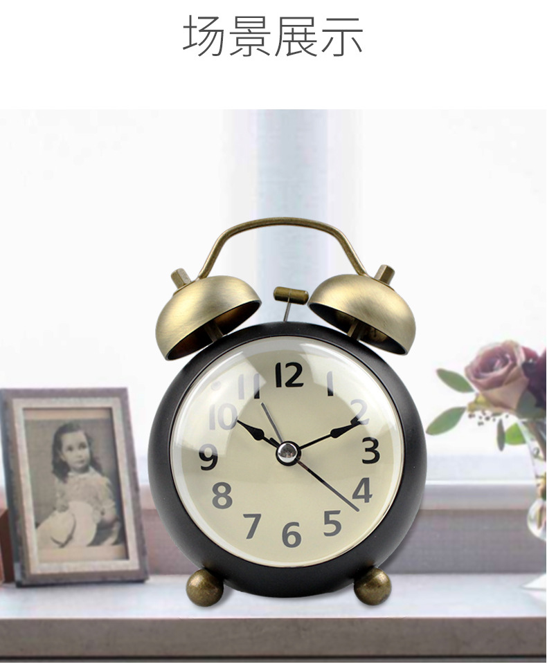 A super-loud, retro circular convex bell alarm clock for children, students, home, bedside, silent night light clock pic 11