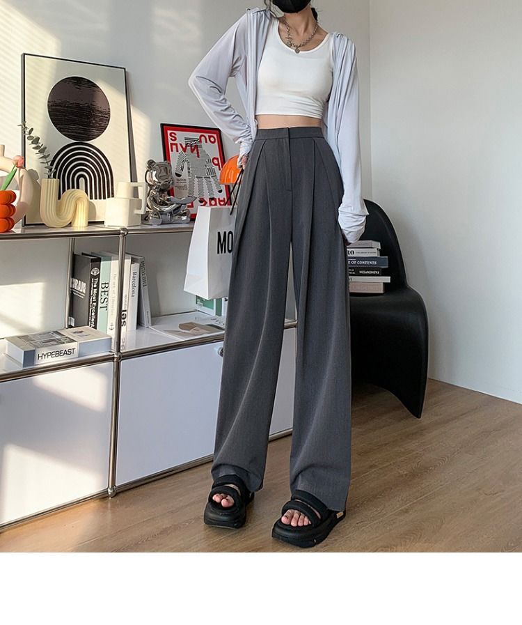 阔腿裤女西装裤春秋新款垂感宽松休闲拖地裤子直筒高腰灰色长裤女详情21