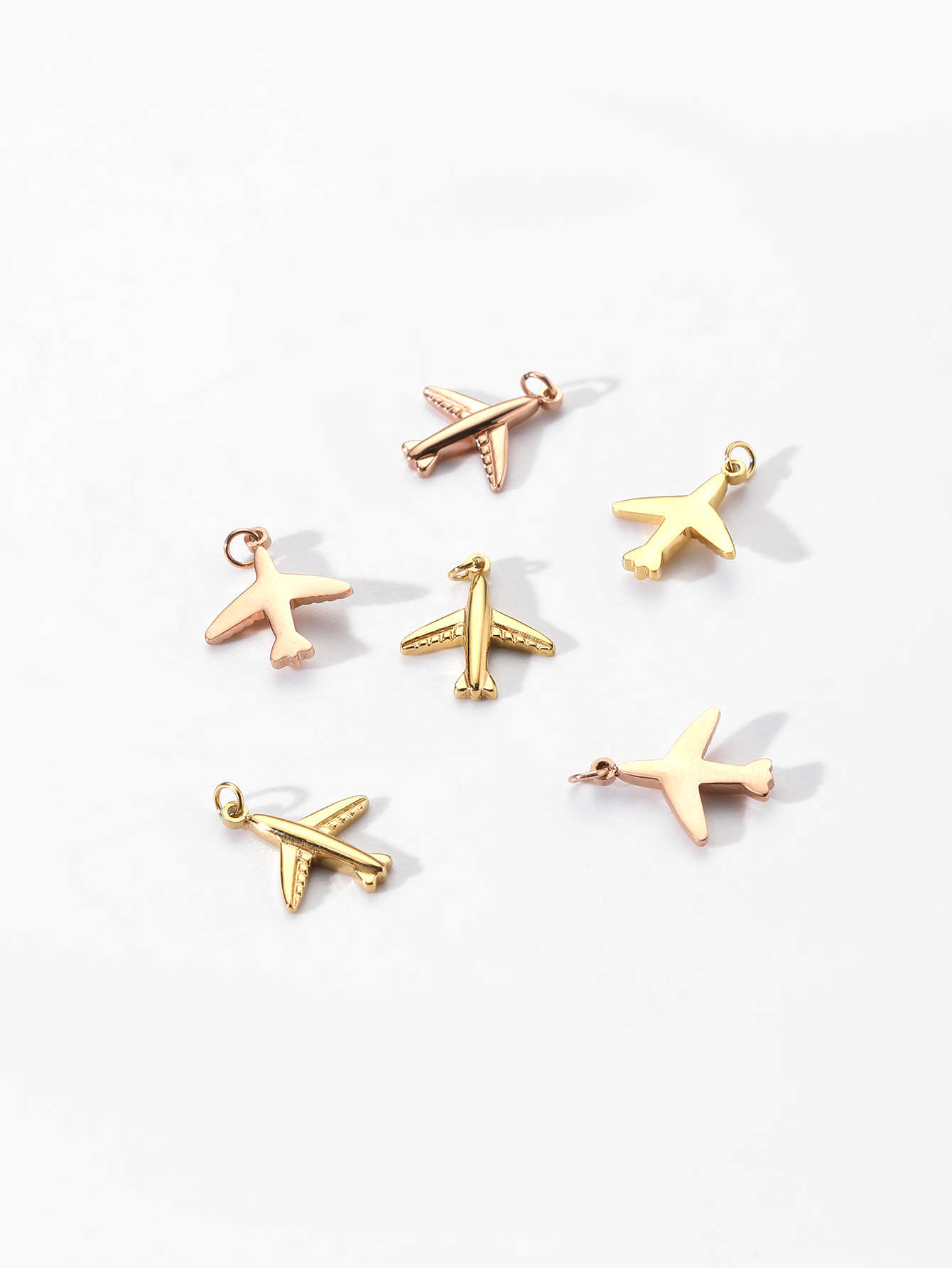 Gold-plated airplane stainless steel rose gold cute cartoon version pendant diy handmade jewelry bracelet necklace earrings matching pic 5