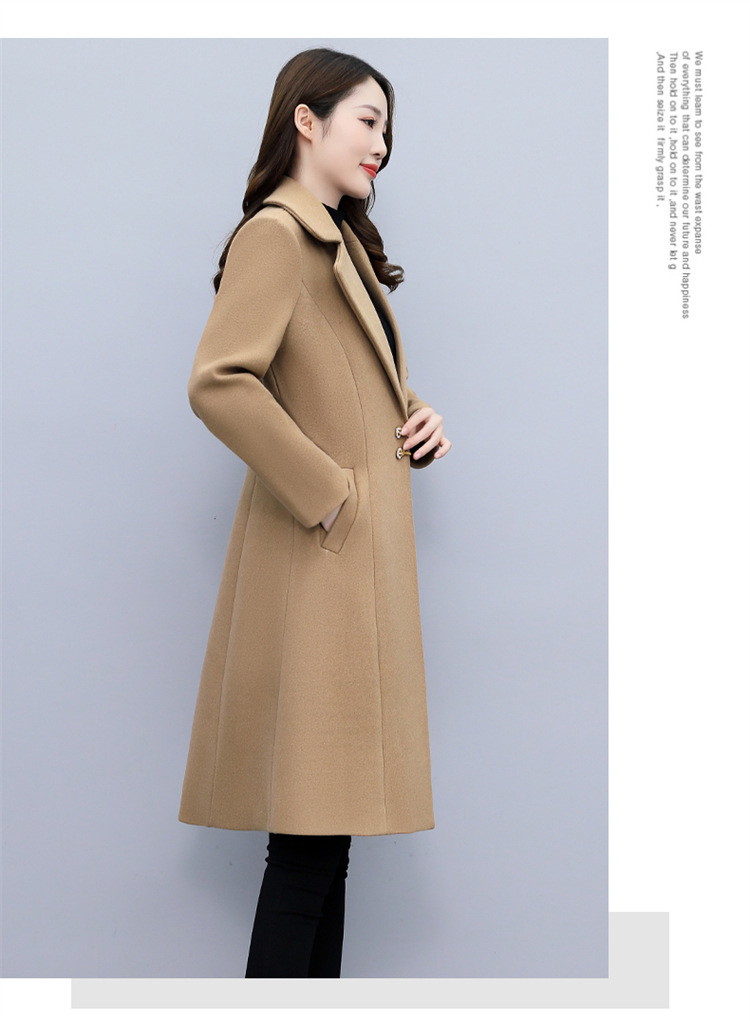 High-end woolen overcoat for women, mid-length, 2021 new autumn and winter Korean style, fashionable and elegant, fitted suit collar jacket pic 14