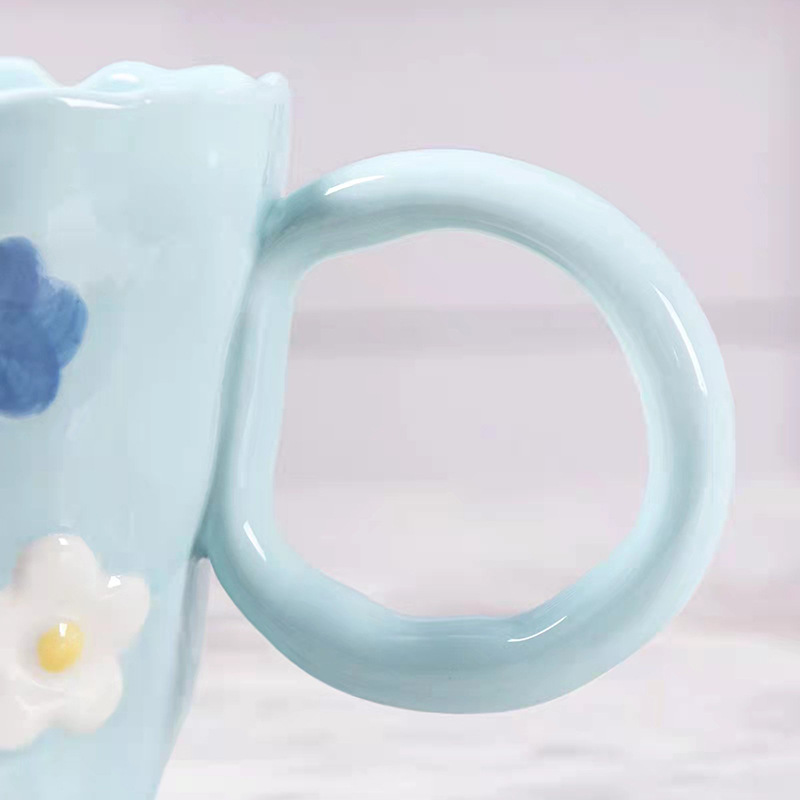 Internet-famous ceramic cups, girlish flower mugs, high appearance level drinking cups, breakfast cups, irregular water cups pic 11