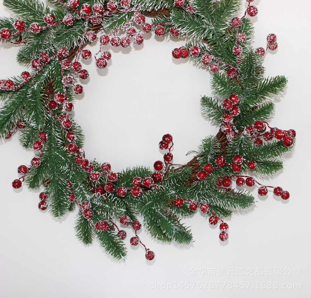 Desheng Thanksgiving Decoration Cross-border e-commerce Amazon Red Fruit, Snow, Frost, snow Powder Flower Wreath Christmas decoration pic 8
