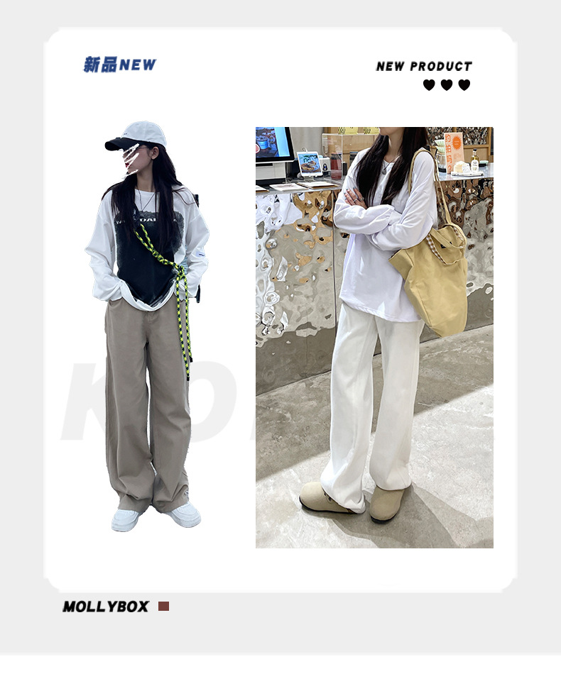 The 2022 Spring/Summer new khaki straight-leg wide-leg jeans make women look slimmer and taller. They are loose, high-waisted, floor-length and paired with long pants pic 6