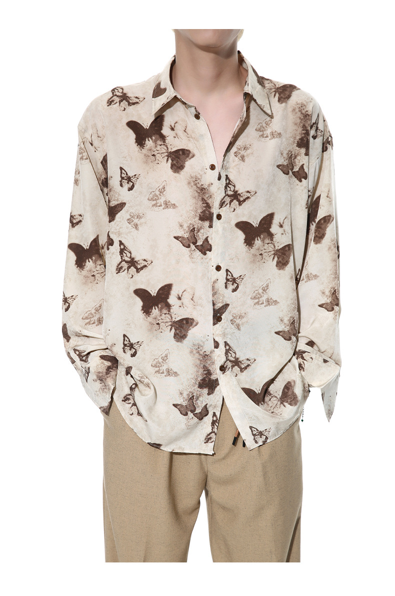 MTLCLOTHES男装|2024春款新品 国风复古创意蝴蝶水墨满印花衬衫潮详情13