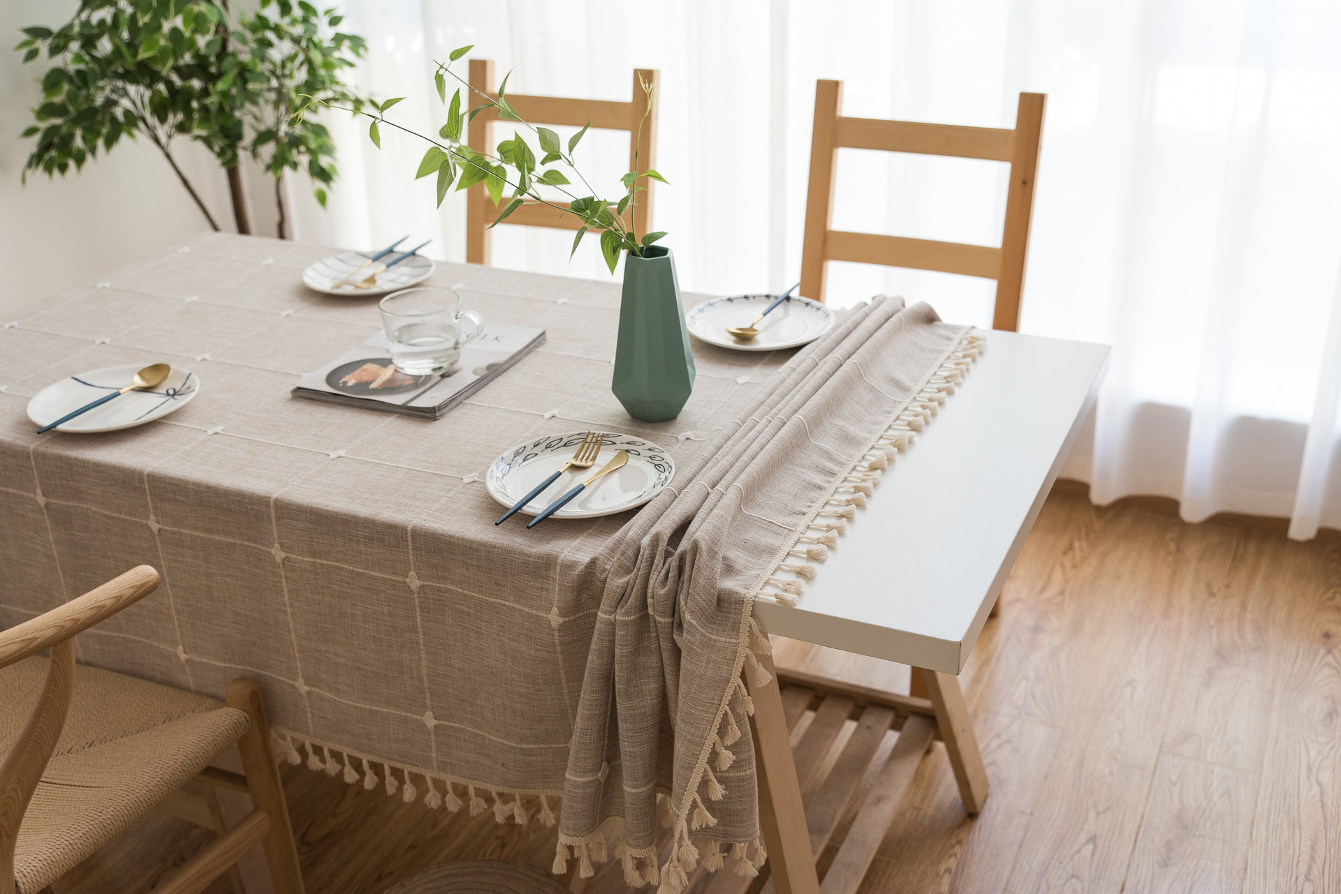 Cross-border Amazon farmhouse antique embroidery party tablecloth, cotton and linen outdoor linen coarse linen waterproof cover tablecloth pic 22