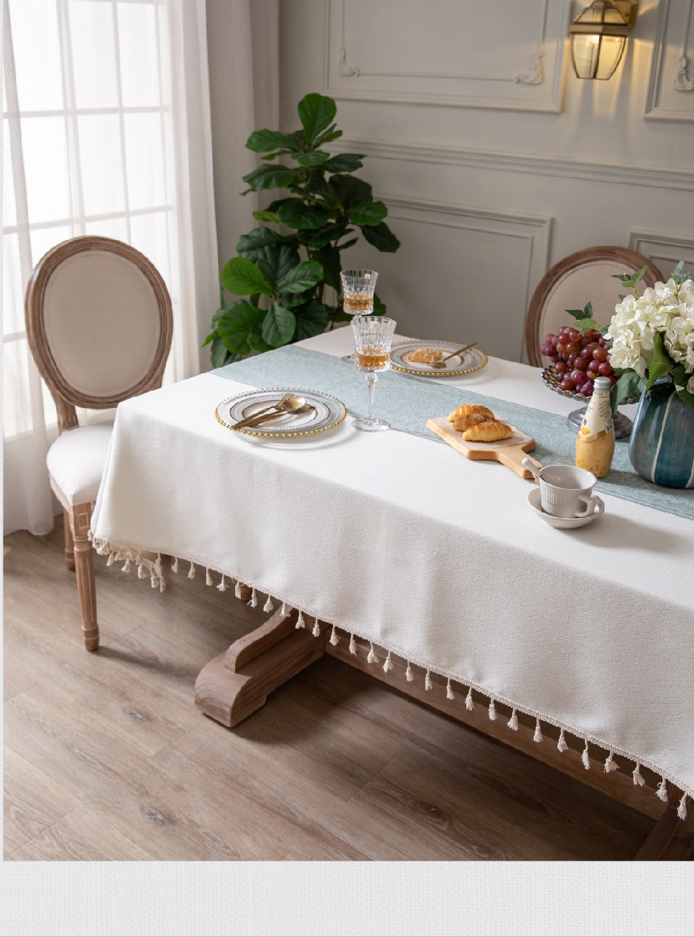 Jiexin offers wholesale of Nordic modern, simple, fashionable, creative and elegant rectangular tablecloths, blue round plates with tassels, fabric table MATS, coffee tables and stall decorations pic 6