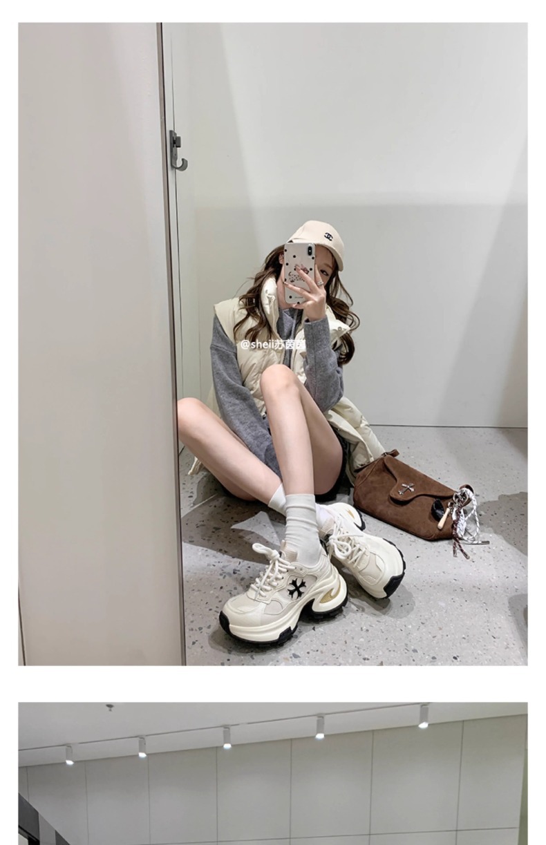 惊爆价~牛皮版增高7.5cm十字花厚底休闲透气运动鞋女老爹鞋跑步鞋详情32