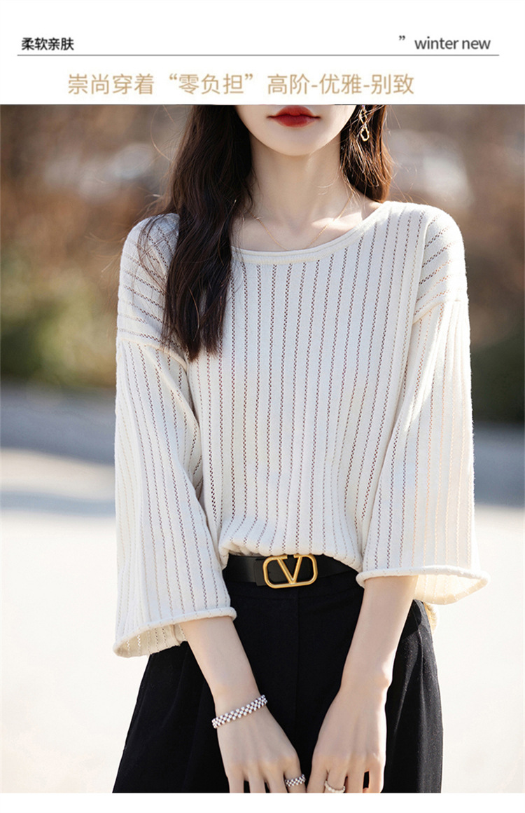 七分袖中袖夏女装纯棉镂空针织套头T恤清凉针织衫宽松版套头大码详情6