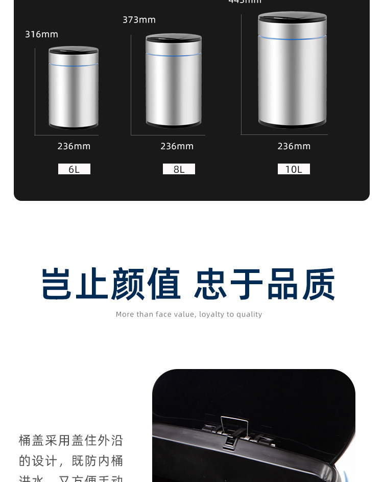 厂家批发 不锈钢感应式垃圾桶 耐用家用卧室卫生间圆形智能垃圾桶详情19