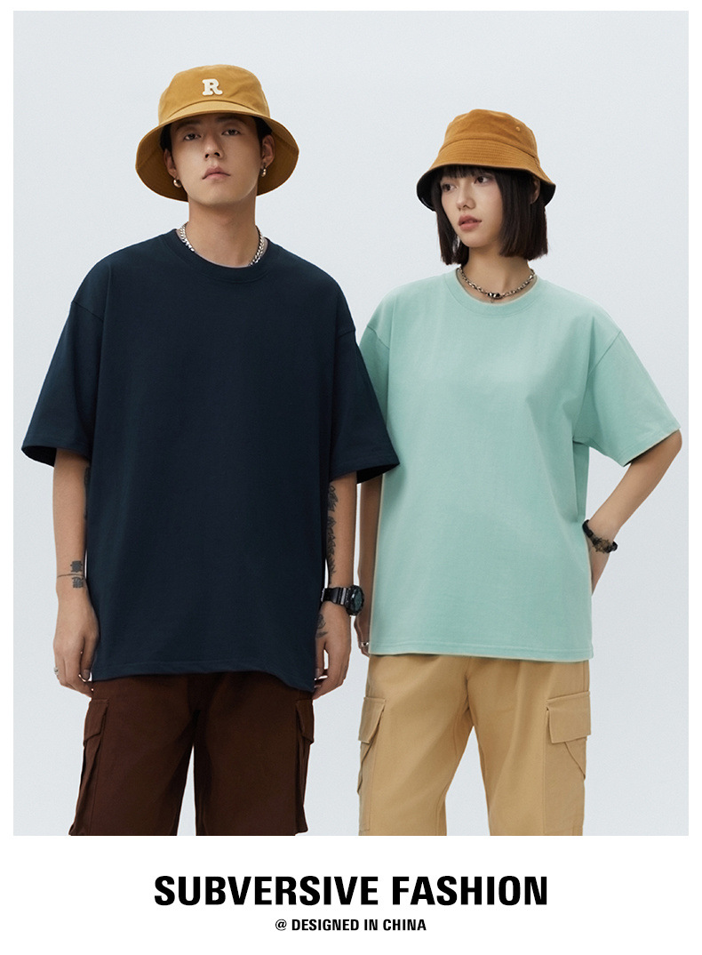 2024夏季纯色新款男士短袖T恤宽松落肩大码潮流情侣半袖港风体恤详情17