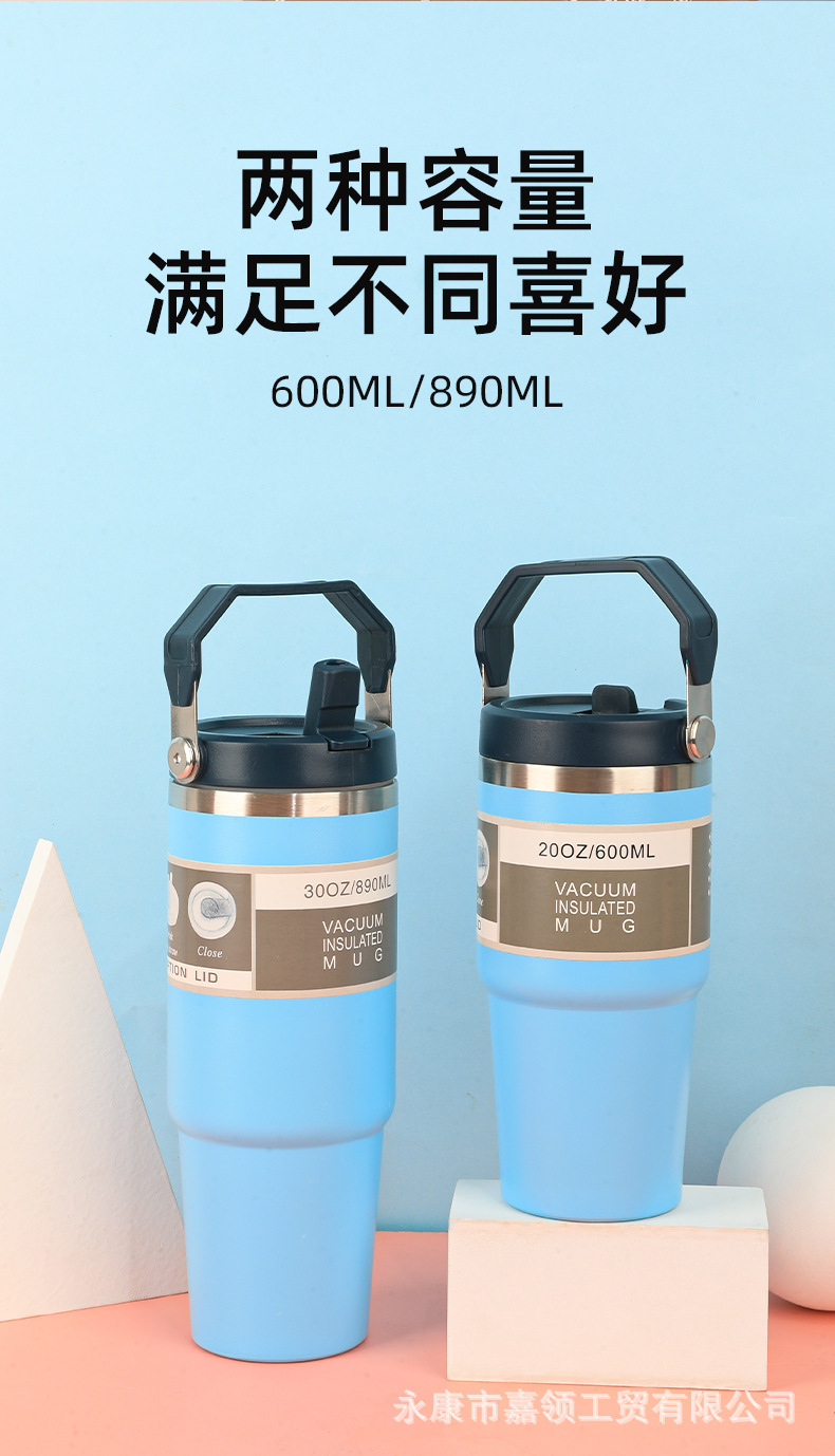 Cross-border wholesale 20/30oz handle water cups, car cups, car cups, 304 stainless steel insulated cups, cold preservation ice cups pic 3