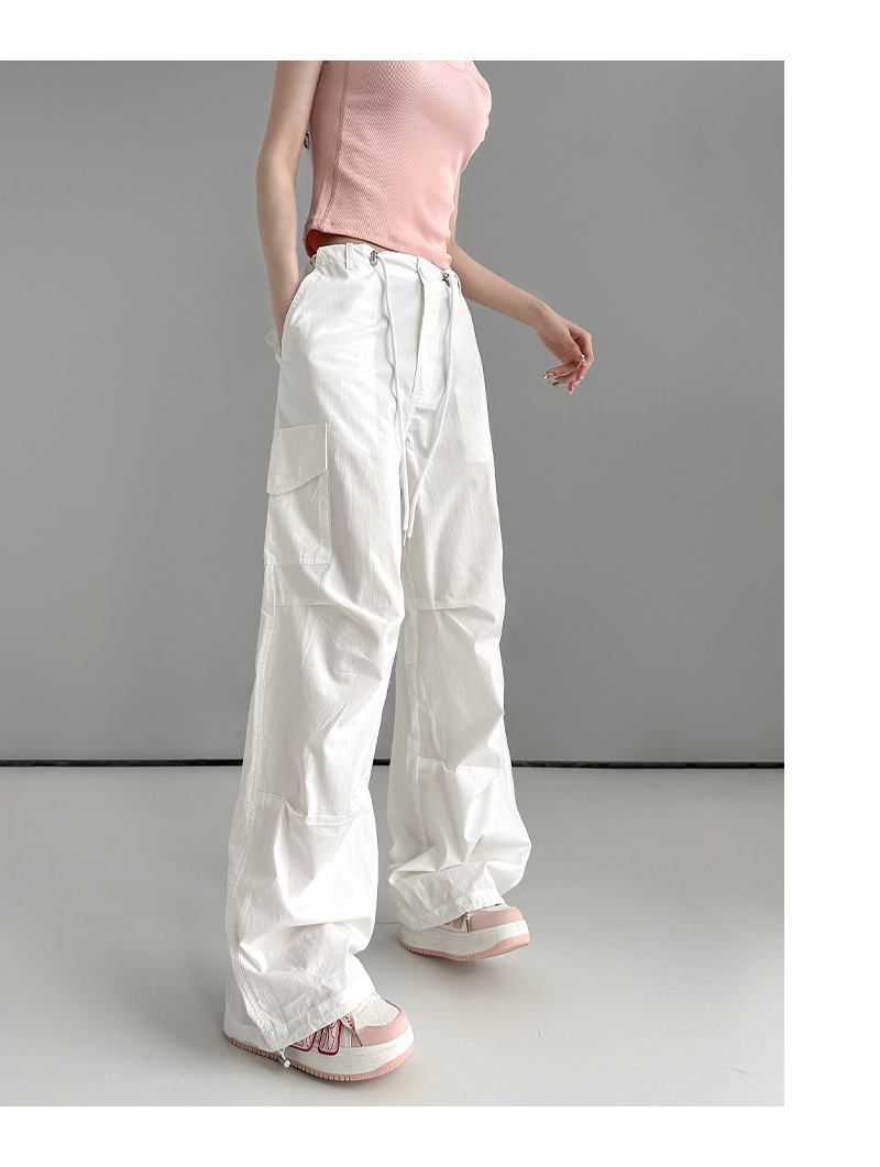 美式白色工装裤女夏季薄款潮流百搭宽松显瘦束脚休闲裤高腰运动裤详情14