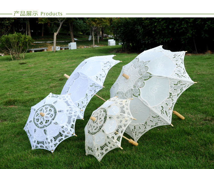 婚庆产品热卖婚庆用品装饰伞宫廷婚礼蕾丝伞新娘蕾丝伞白色伴娘花童木柄伞详情10